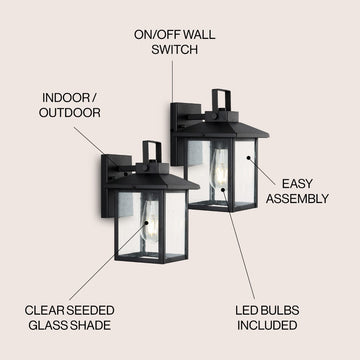 Bungalow 6.75" Iron/Seeded Glass Rustic Traditional Lantern LED Outdoor Lantern - JONATHAN Y